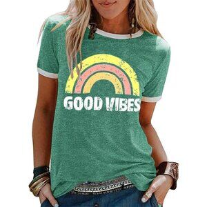 🆕Brand New - Women Rainbow-green Graphic Tees T Shirts